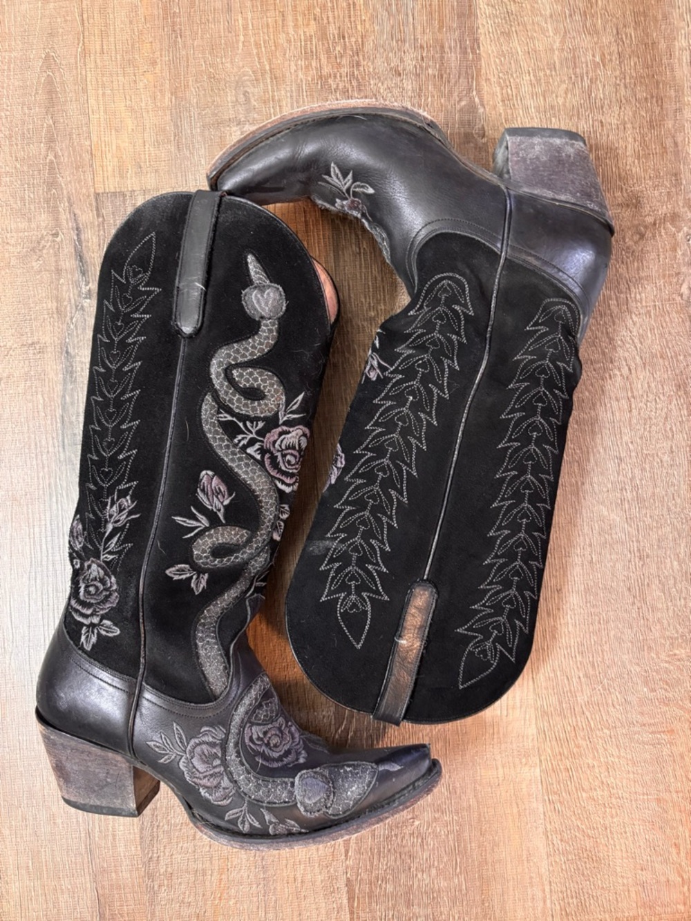 Junk Gypsy by Lane “Charmer” Western Heeled Boots with Snake & Rose Detail